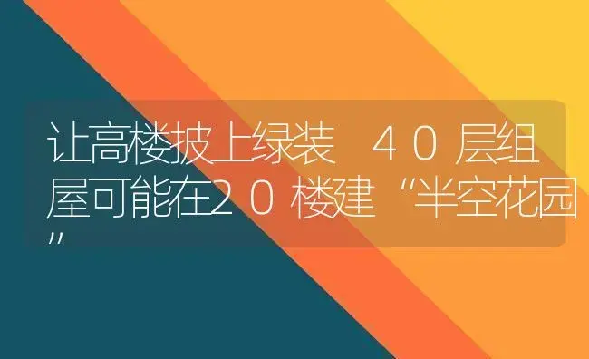 让高楼披上绿装 40层组屋可能在20楼建“半空花园” | 植物知识