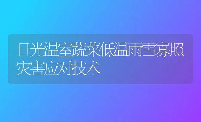 日光温室蔬菜低温雨雪寡照灾害应对技术 | 植物科普