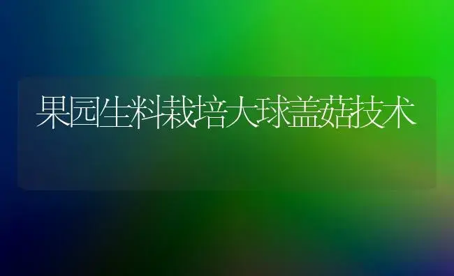 果园生料栽培大球盖菇技术 | 植物科普