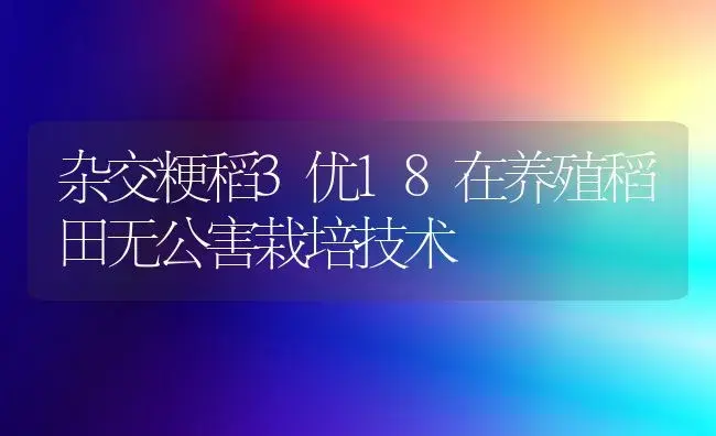 杂交粳稻3优18在养殖稻田无公害栽培技术 | 植物科普