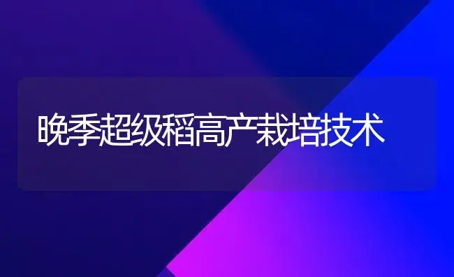 晚季超级稻高产栽培技术 | 植物科普