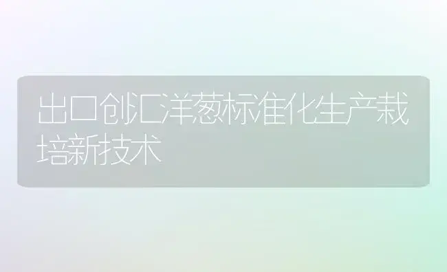 出口创汇洋葱标准化生产栽培新技术 | 植物百科