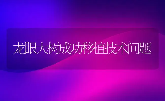 龙眼大树成功移植技术问题 | 植物科普