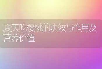 夏天吃樱桃的功效与作用及营养价值